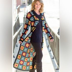 Boston proper crochet duster cardigan sweater wrap medallion granny square M